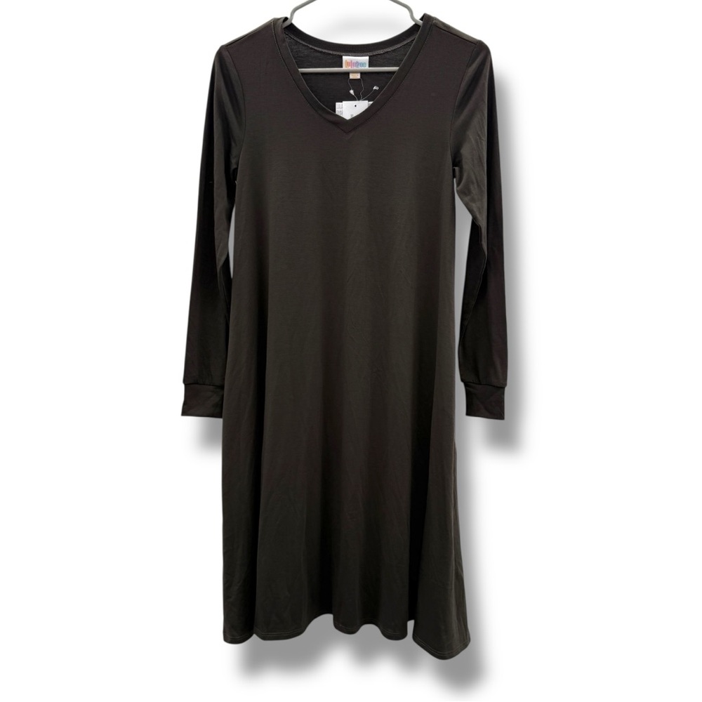 LuLaRoe NWT Emily Swing Dress Women's Size XXS Brown Long Sleeve Casual